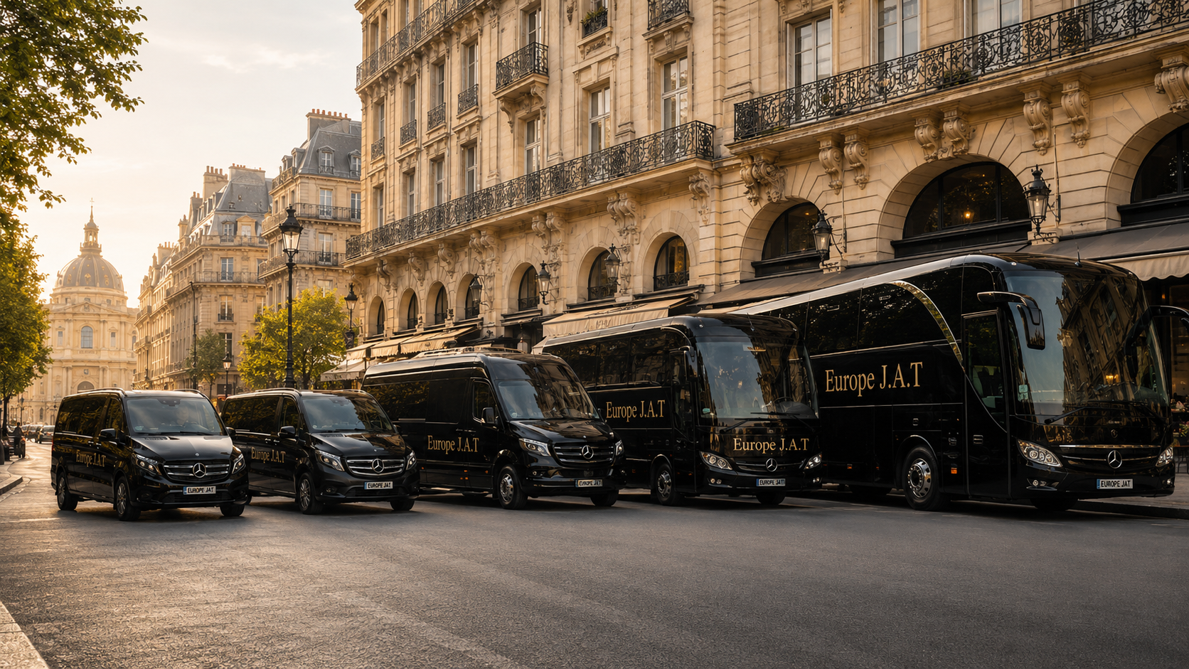 Europe JAT luxury black bus and van fleet in Paris